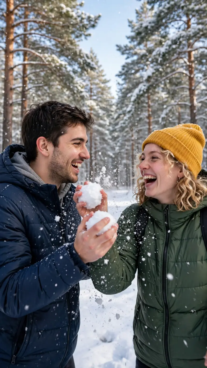 Snowball Fight Couple Portrait