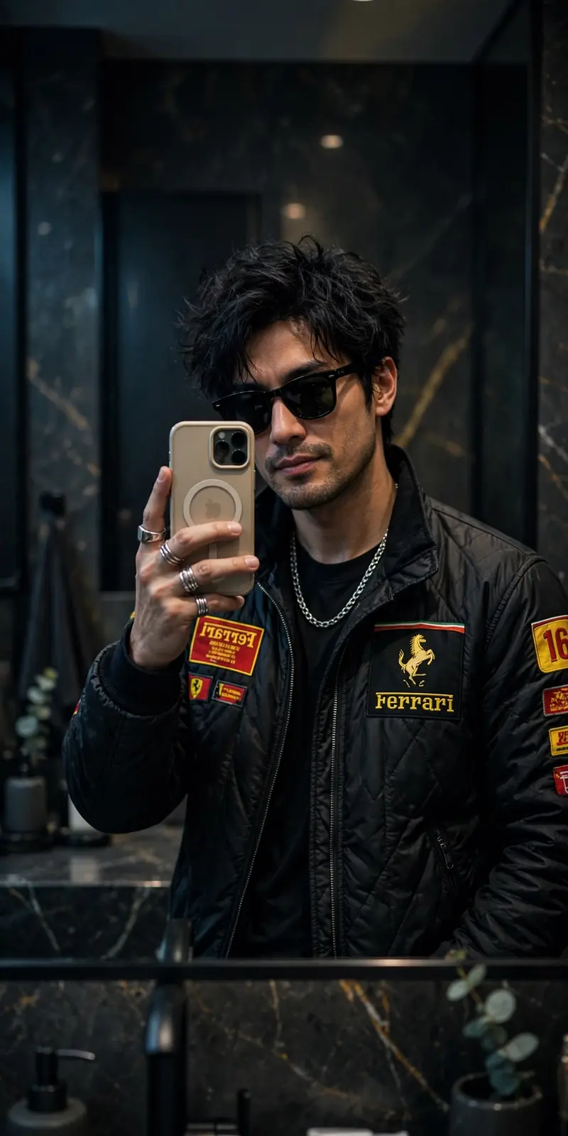 Mirror Selfie - Ferrari Jacket Bathroom Shot