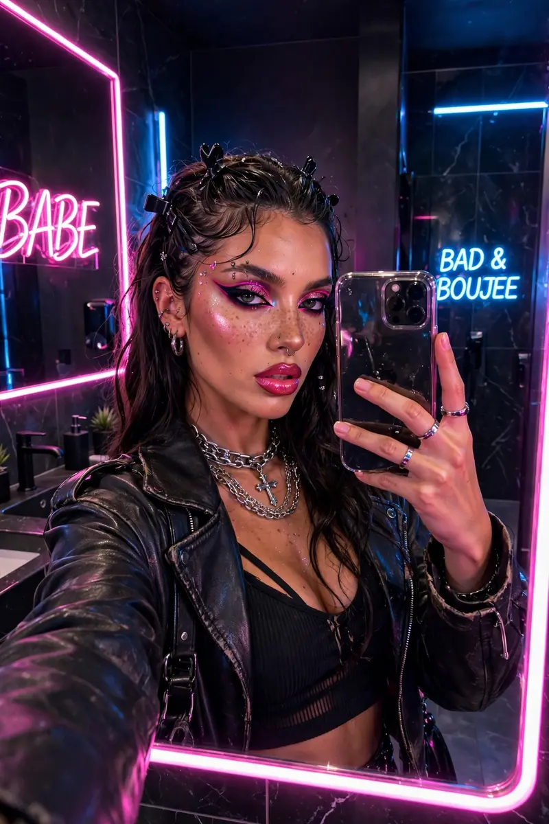 Neon Mirror Selfie Baddie Look