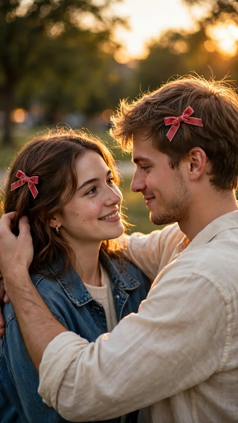 Romantic Sunset Portrait With Hair Bows