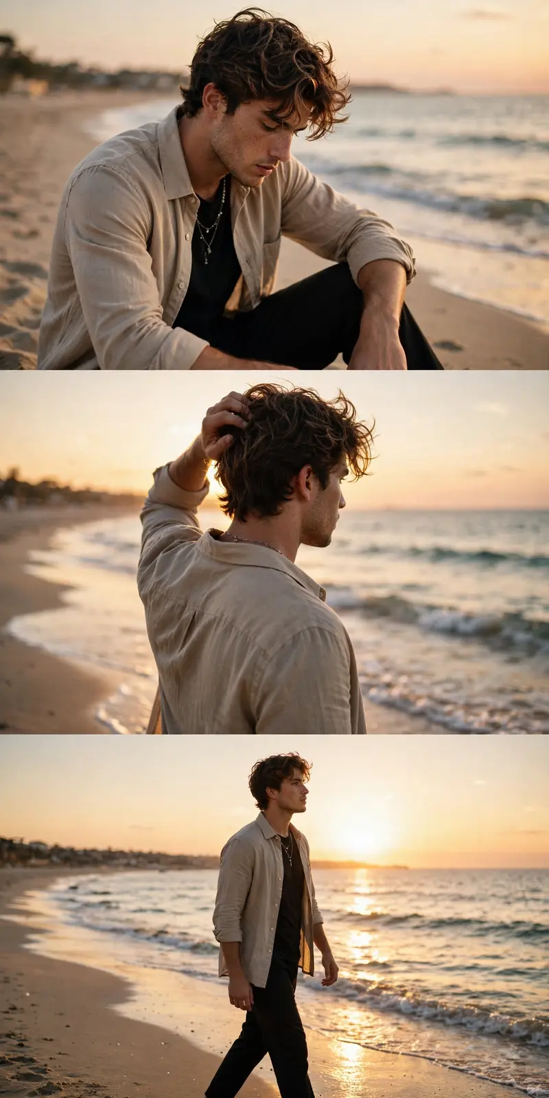 Golden Hour Beach Triptych