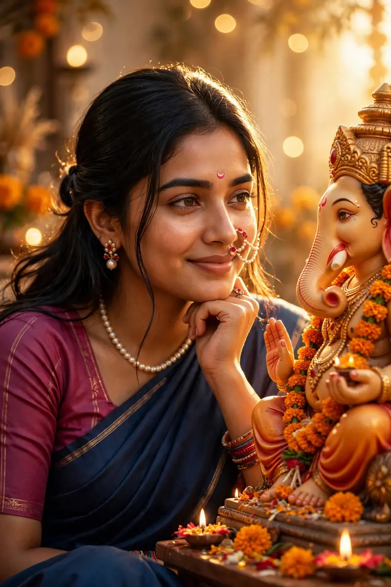 Ganpati Bappa Saree Look