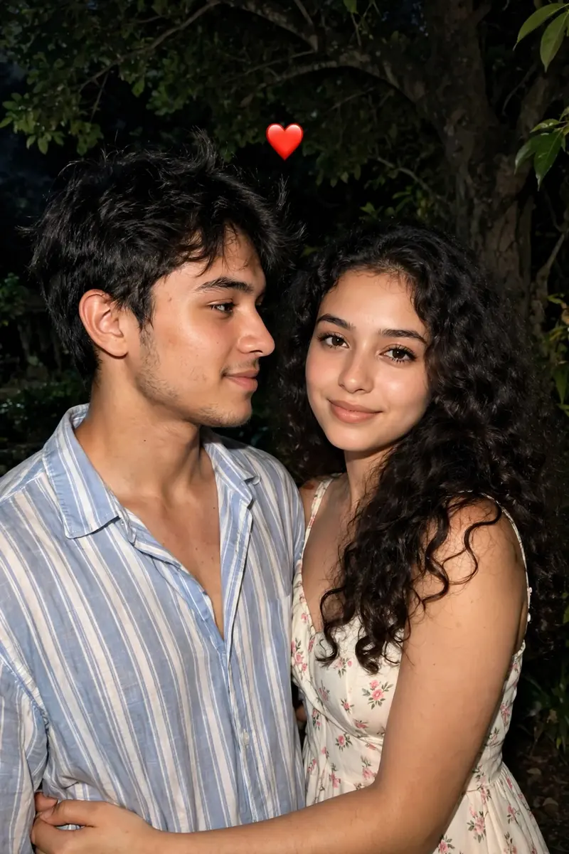 Night Garden Couple Flash Portrait