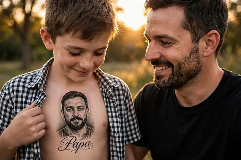 Father Portrait Chest Tattoo