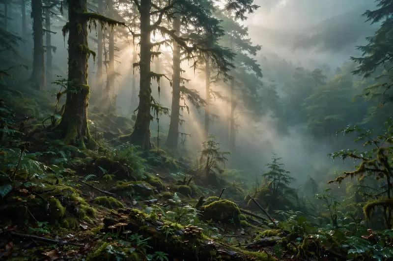 Moody Foggy Forest Landscape