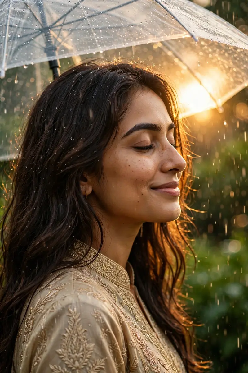 Monsoon Rain Umbrella Portrait