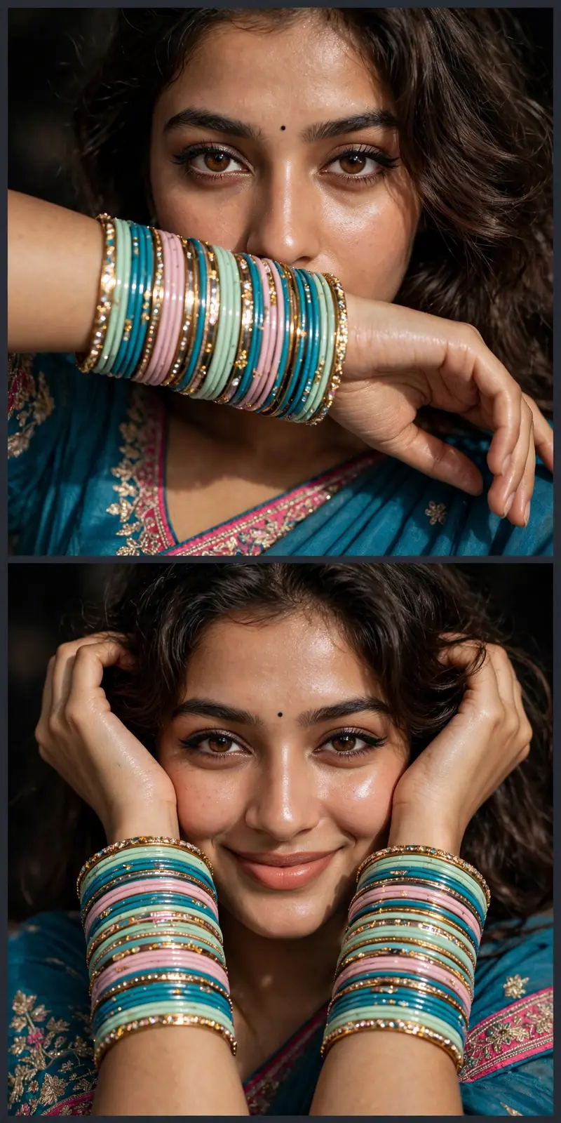 Teal Saree Bangles Collage