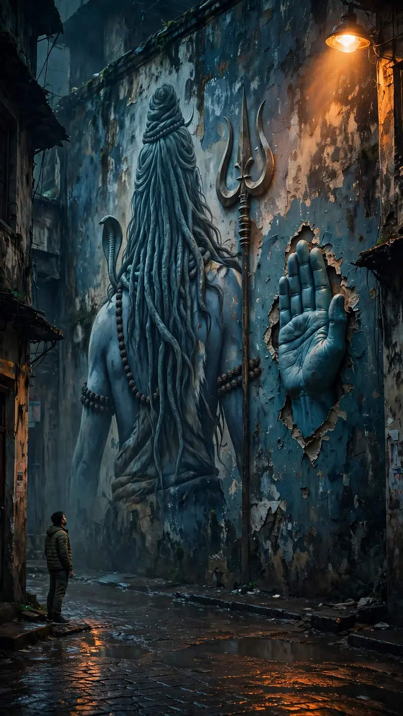 Shiva Mural Night Street Portrait