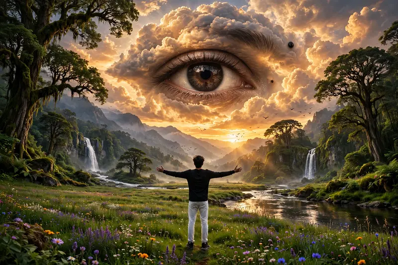 Eyes In Clouds Meadow Portrait