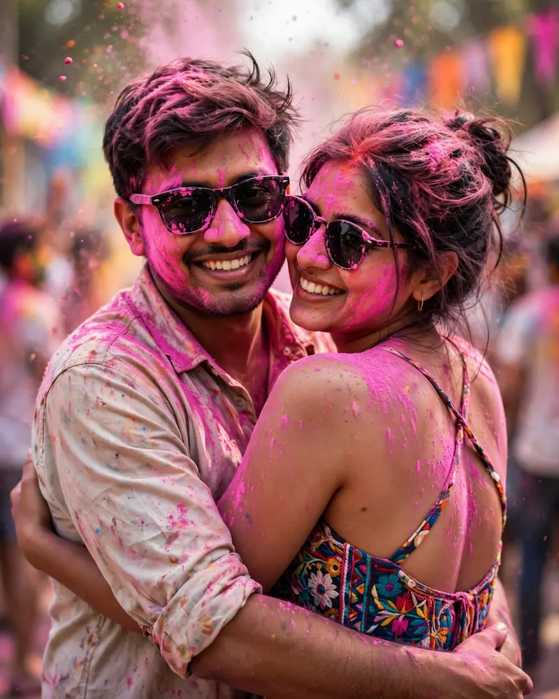 Holi Couple Gulal Portrait