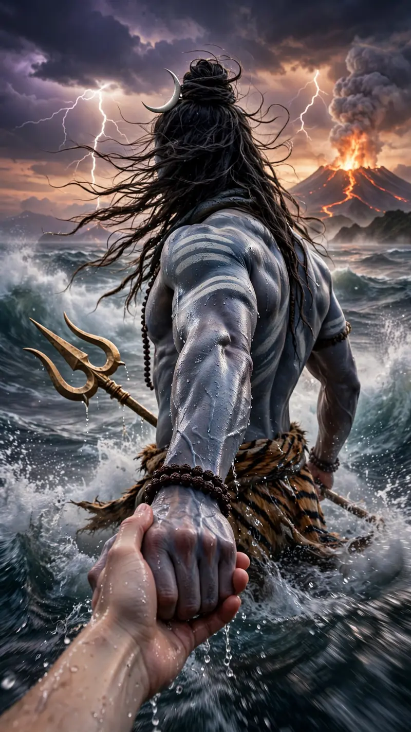 Lord Shiva Ocean Storm Scene