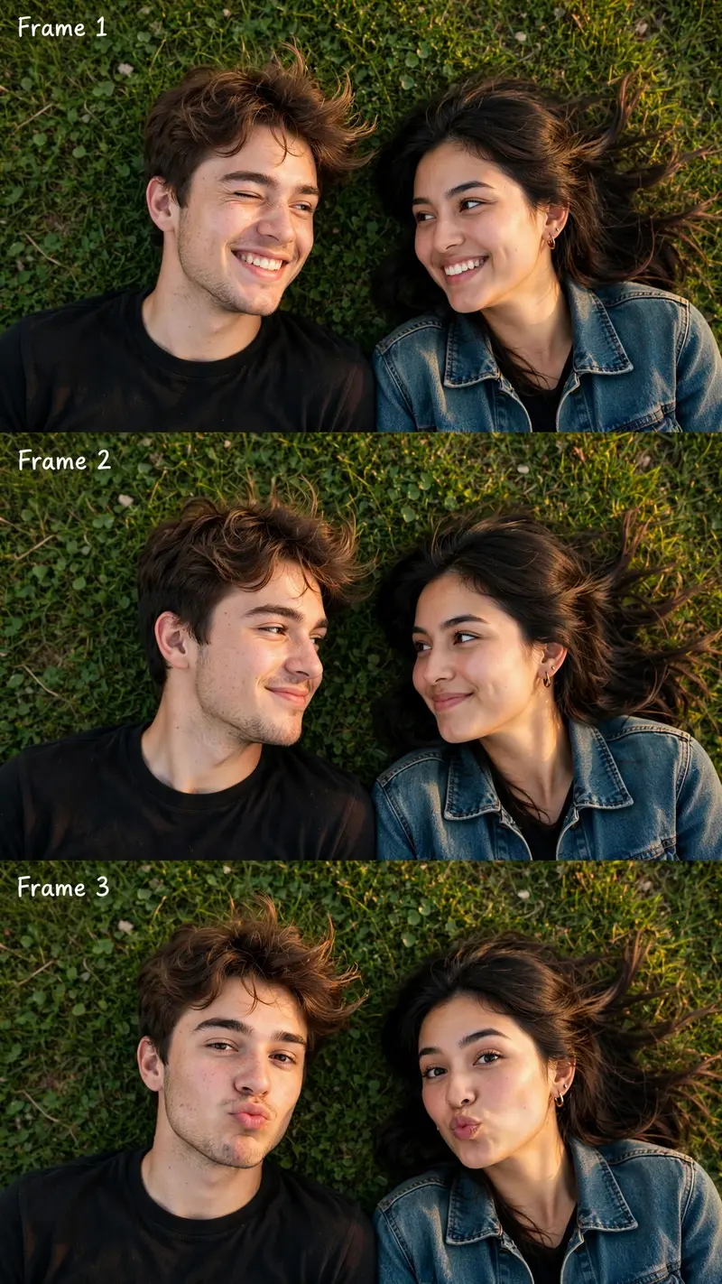 Three Frame Couple Grass Selfie