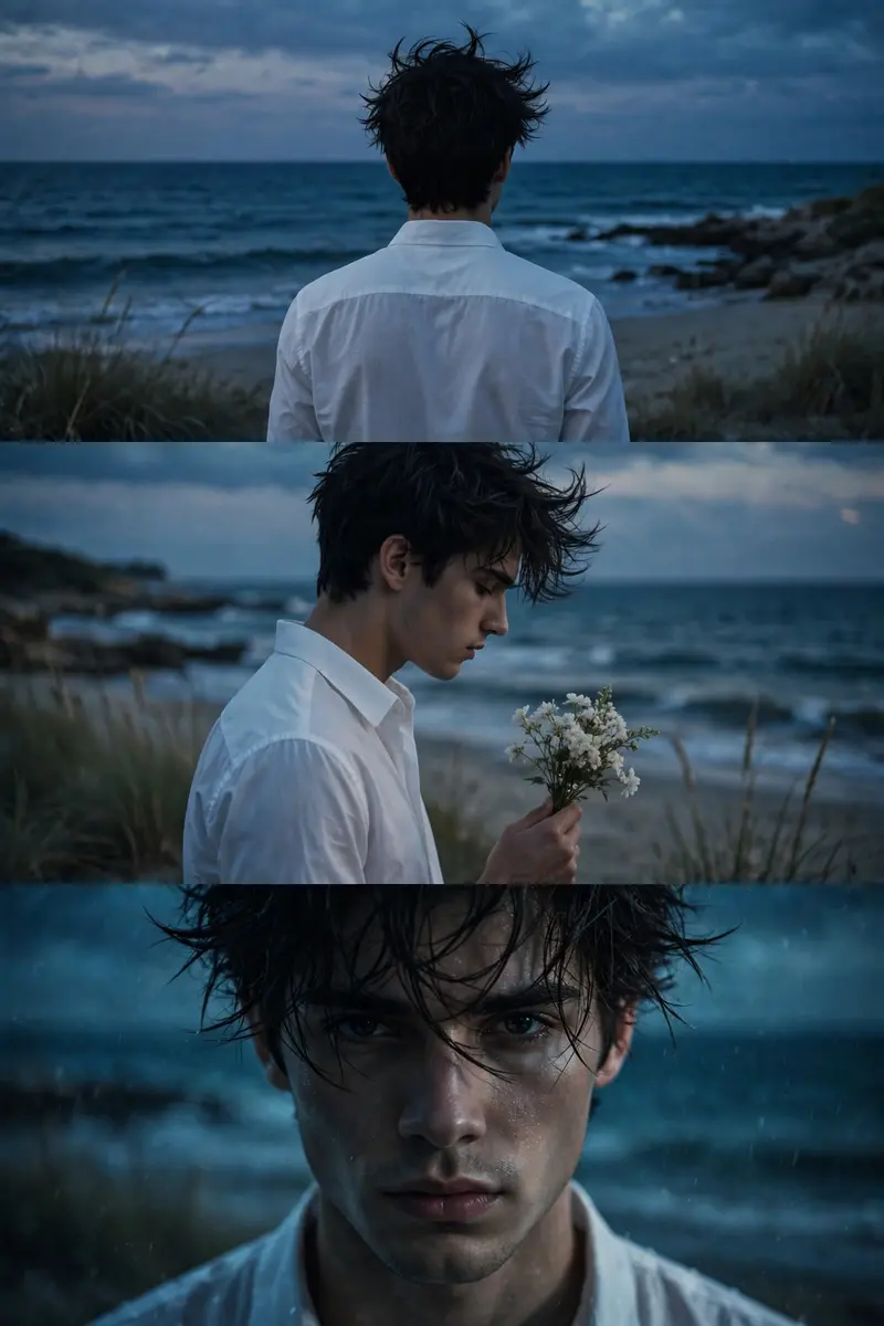 Beach Dusk Three Panel Portrait