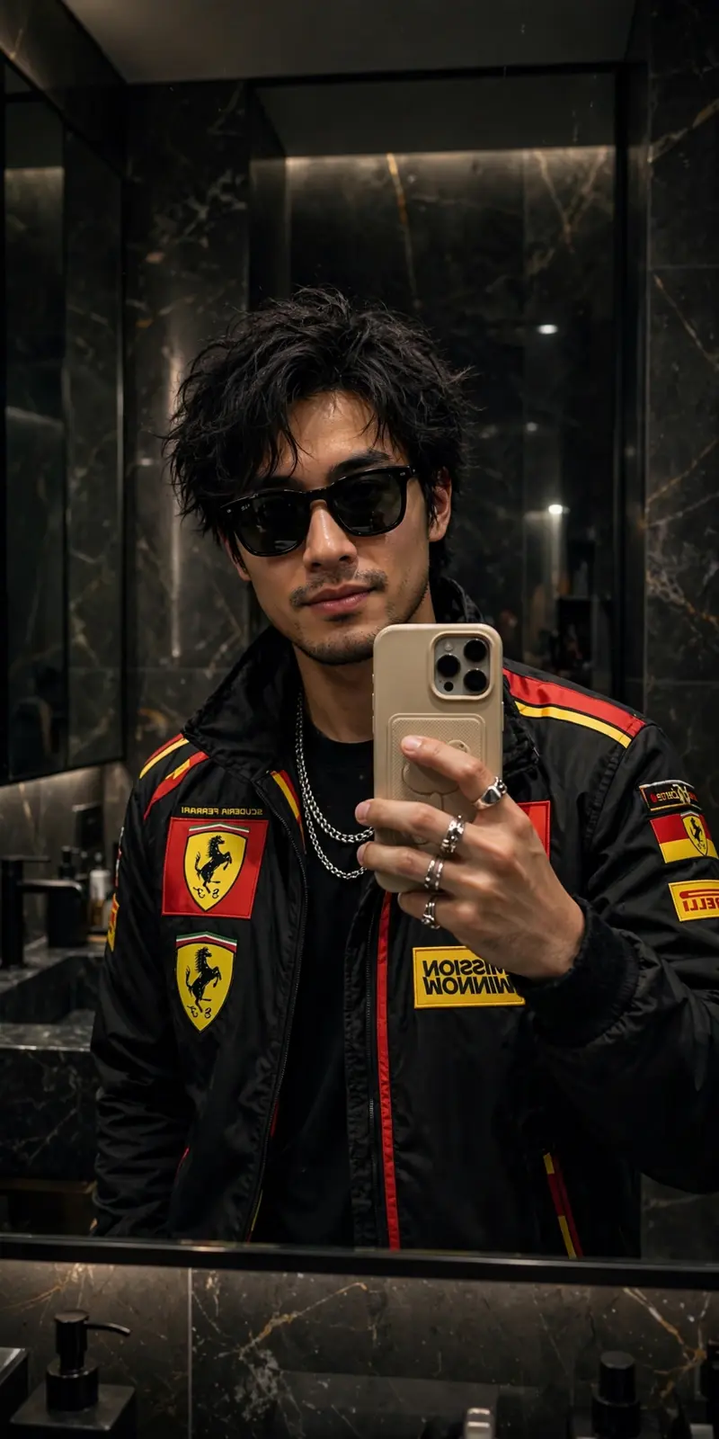 Ferrari Jacket Mirror Selfie Prompt