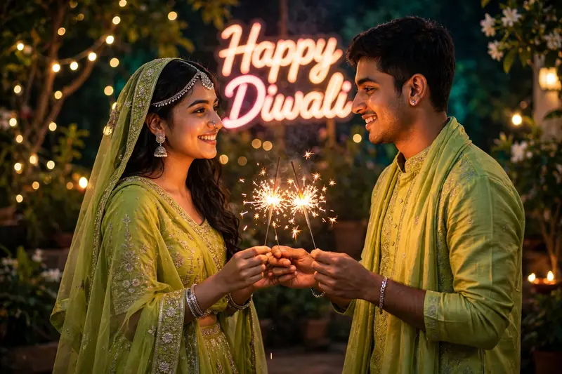 Diwali Sparkler Couple Portrait