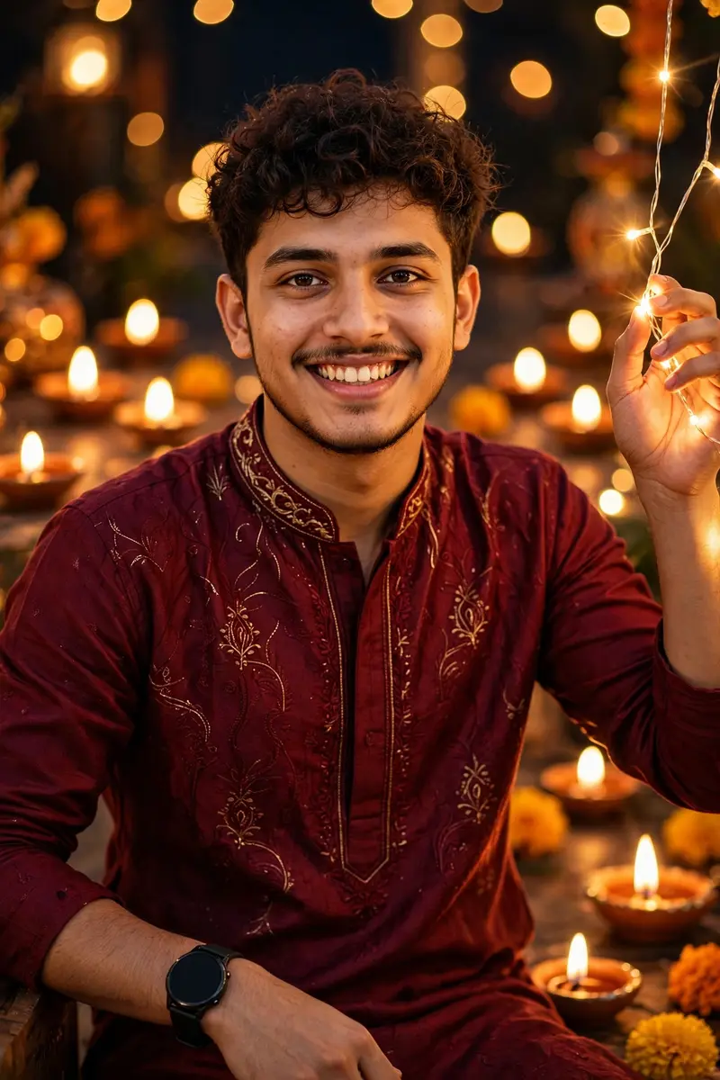 Diwali Kurta Fairy Lights Portrait