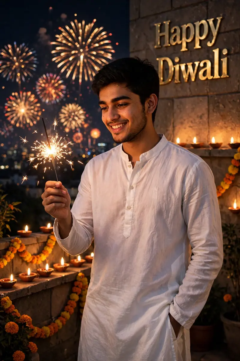 Diwali Terrace Phooljhadi Portrait