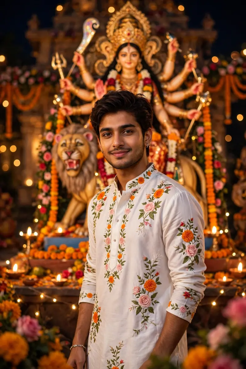 Navratri Kurta Durga Portrait