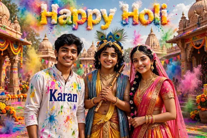 Holi Krishna Name T-Shirt Portrait