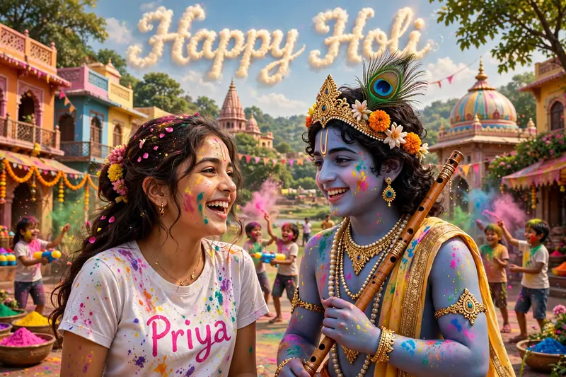Holi 3D Krishna Celebration