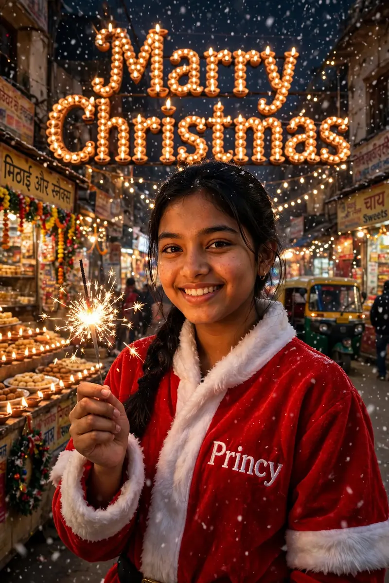 Christmas Street Sparkler Portrait
