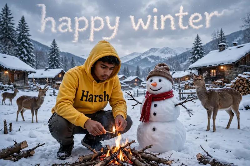 Winter Snowman Village Portrait