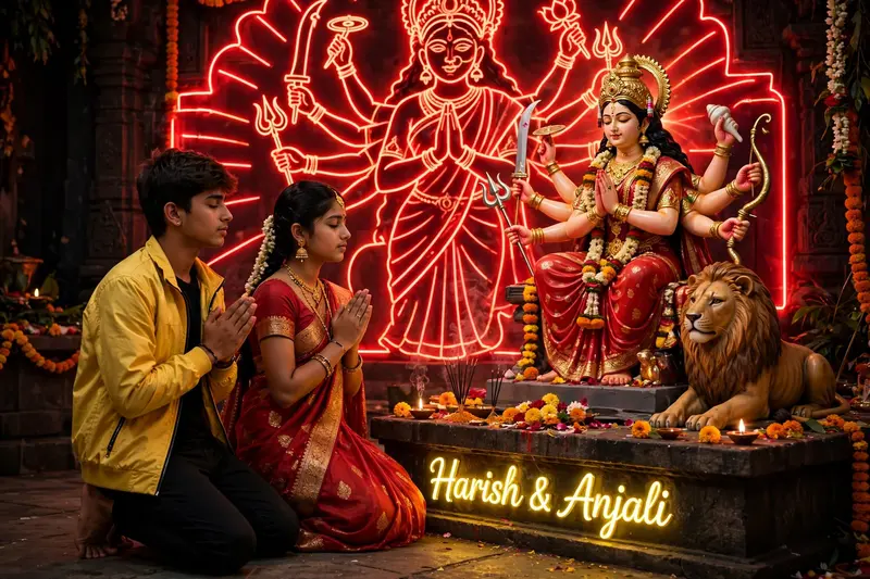 Navaratri Neon Durga Portrait