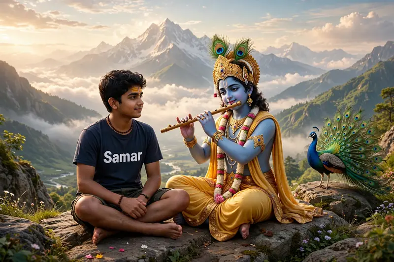 3D Krishna Flute Mountain Scene
