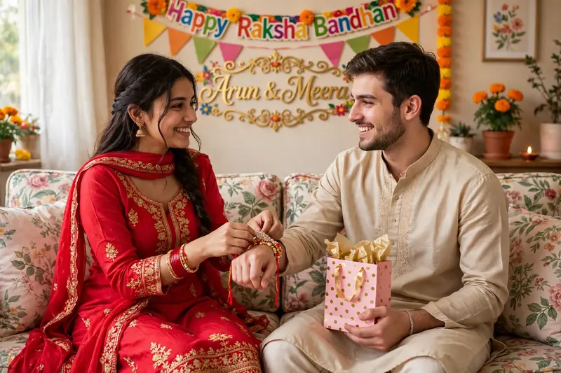 Rakhi Tying Sofa Portrait