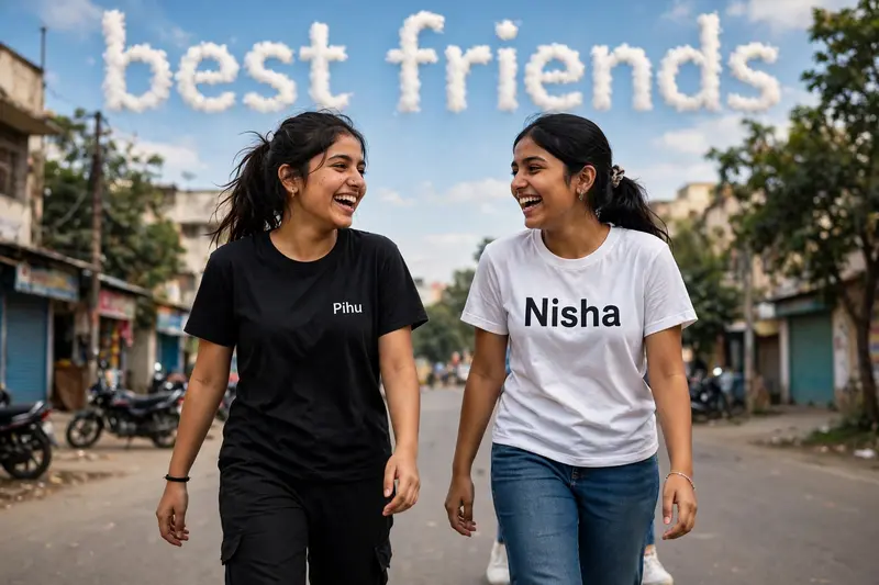 Two Friends Walking Portrait