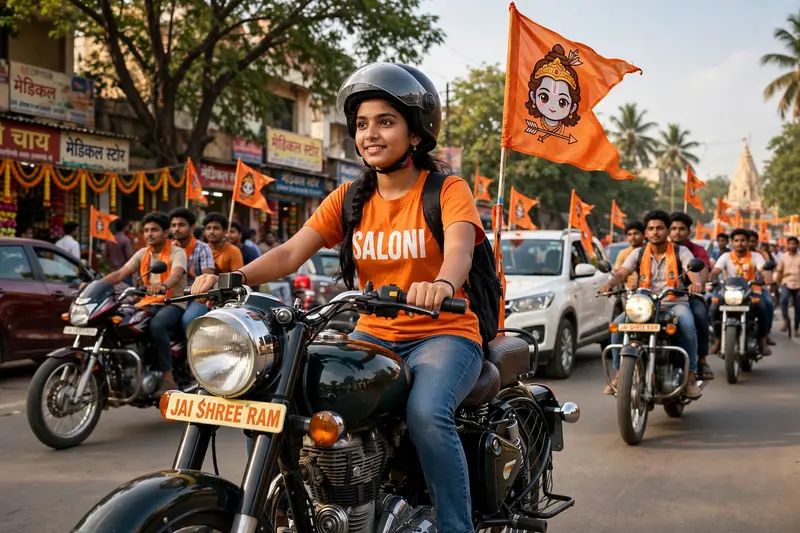 Bullet Bike Saffron Flag Portrait
