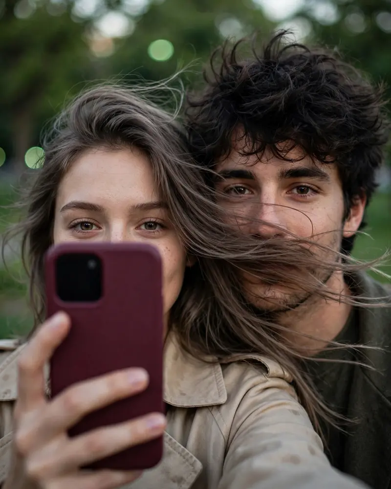 Outdoor Golden-Hour Couple Selfie