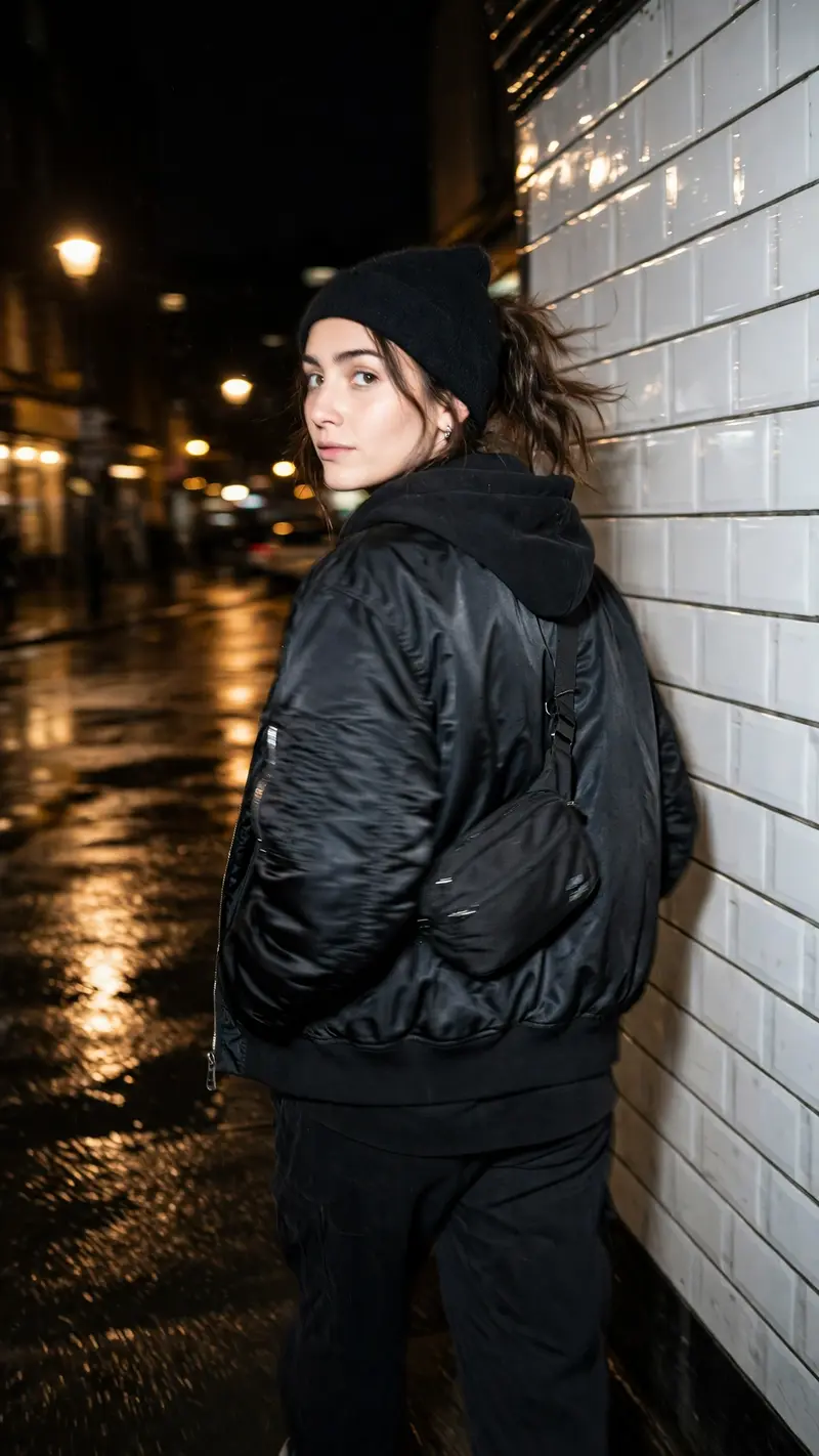 All-Black Street Style Glance-Back
