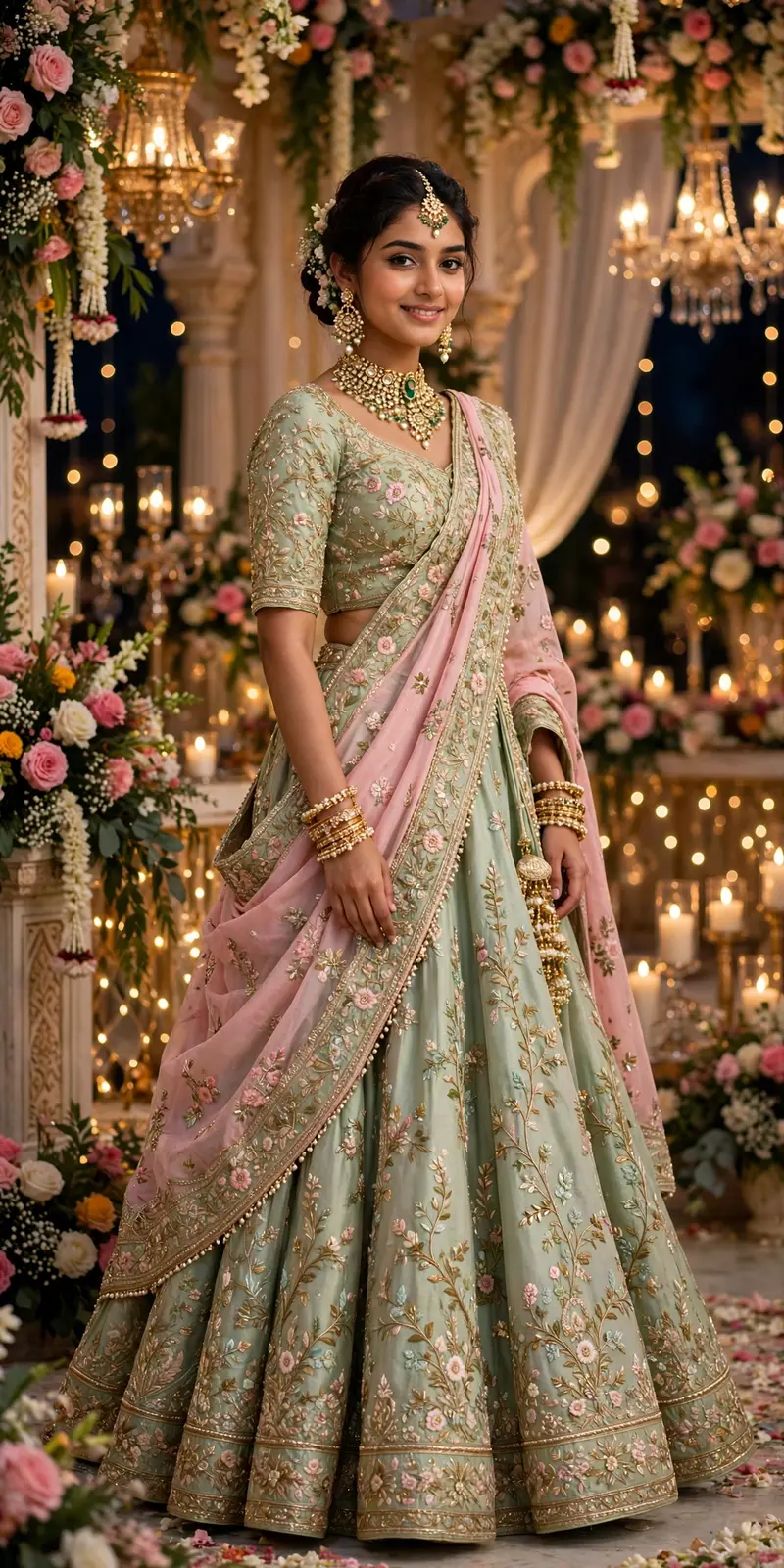 Pastel Sage Green Lehenga Portrait
