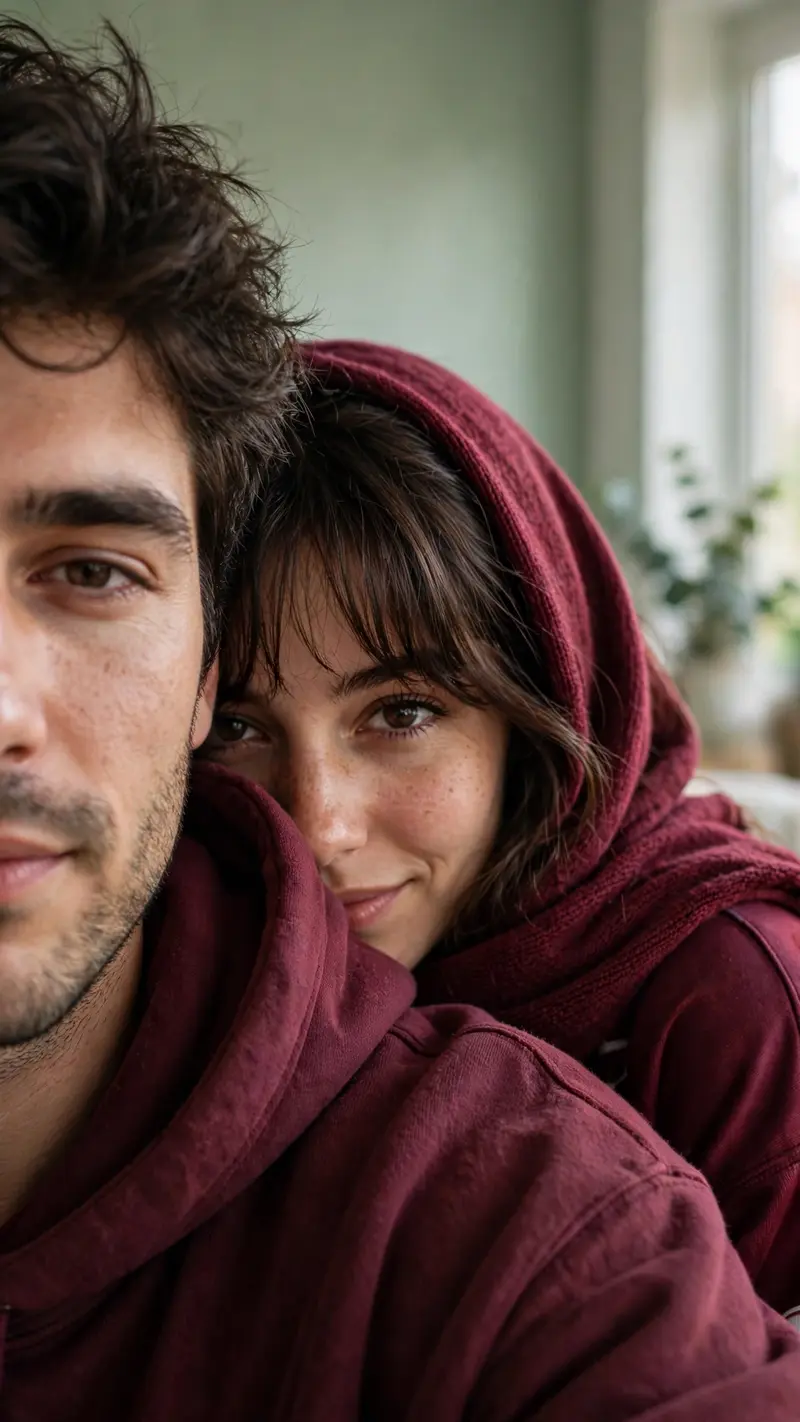 Maroon Hoodie Couple Selfie
