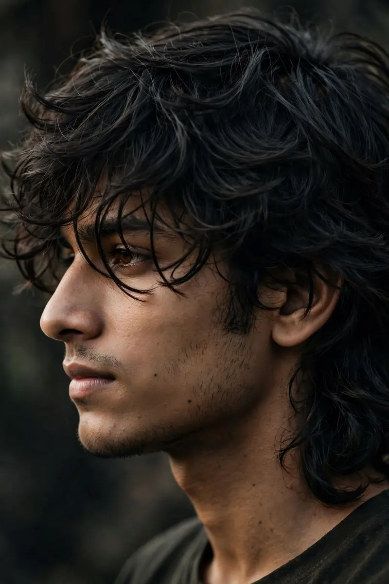 Side-Profile Portrait with Mullet Hairstyle