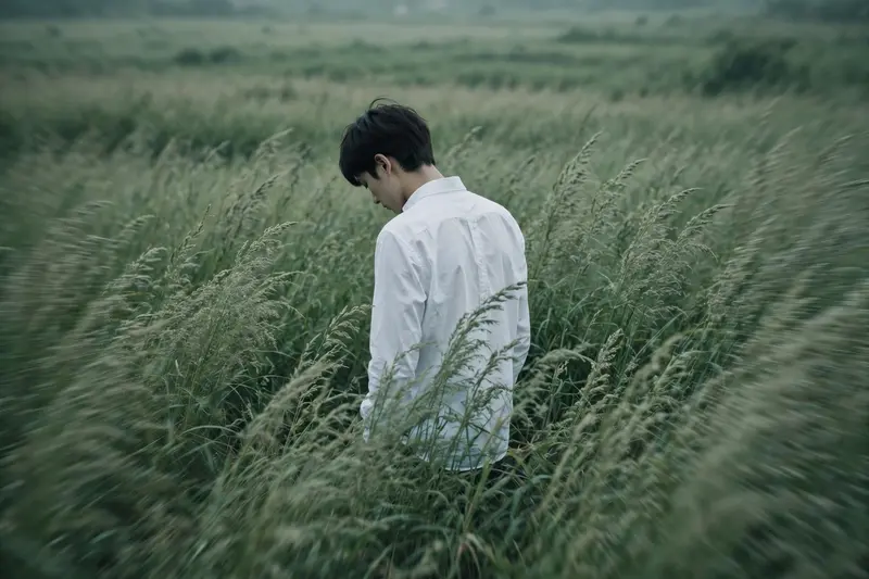 Melancholic Figure in Tall Wild Grass