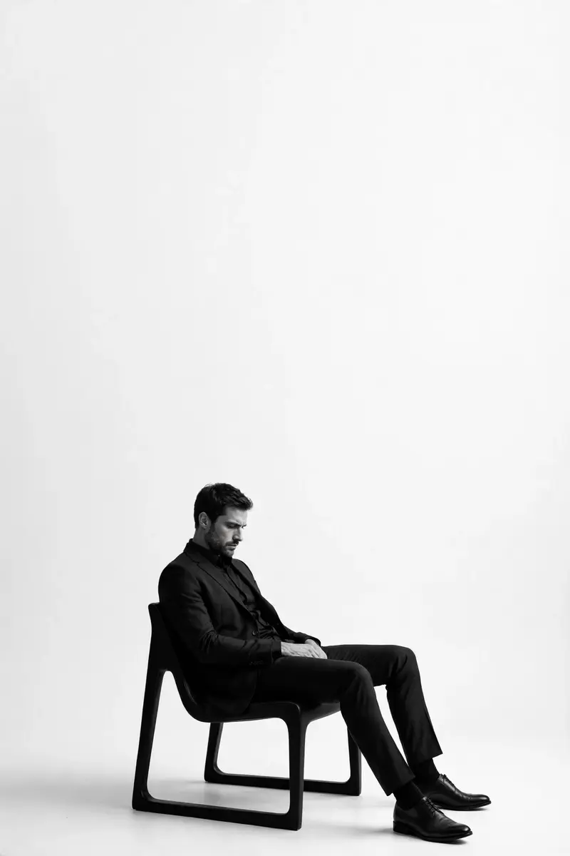 High-Contrast Black and White Editorial Studio Portrait