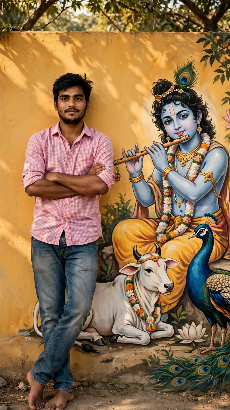 Janmashtami Krishna Mural Portrait