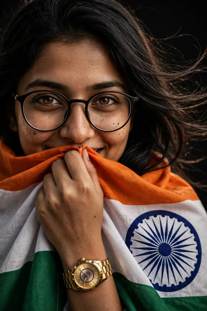 Woman Wrapped in Indian Flag