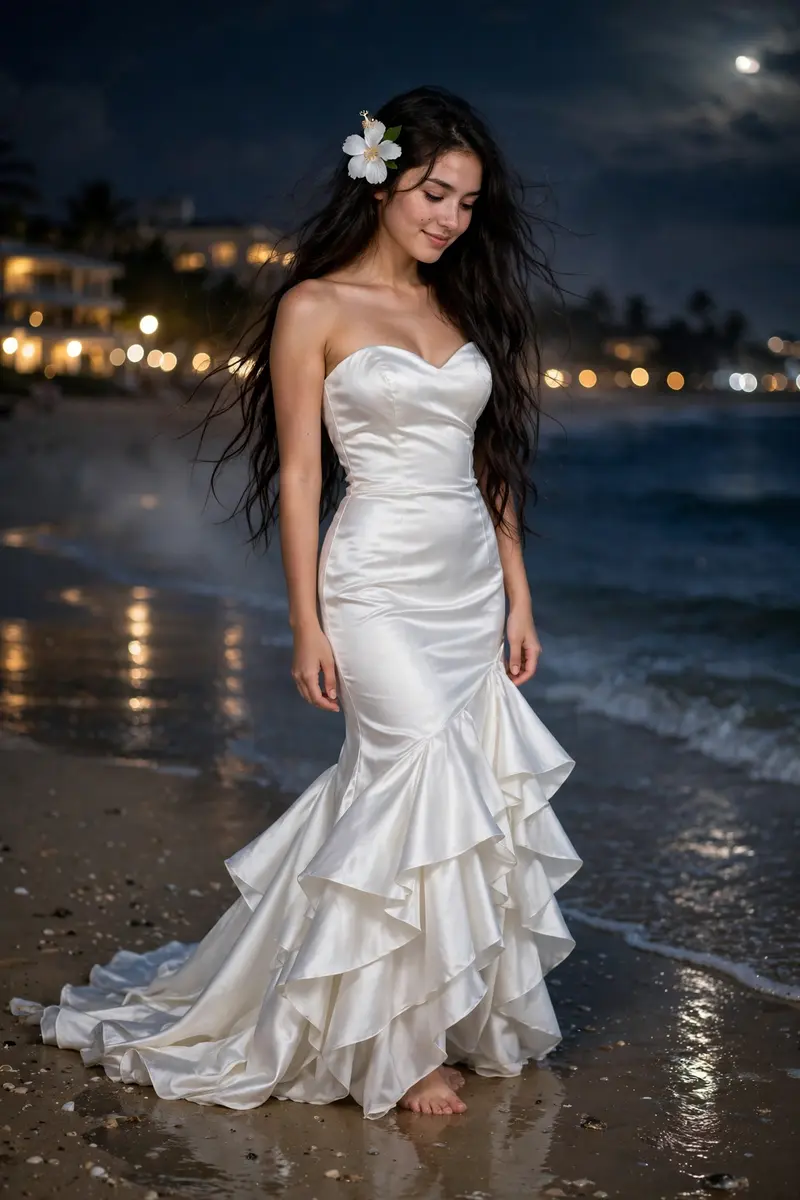 Nighttime Beach Portrait of a Beautiful Young Woman