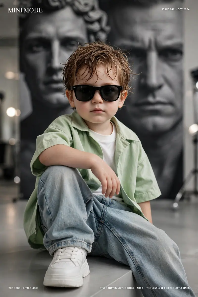 Toddler Boy, Pastel Green Oversized Shirt, White Tee