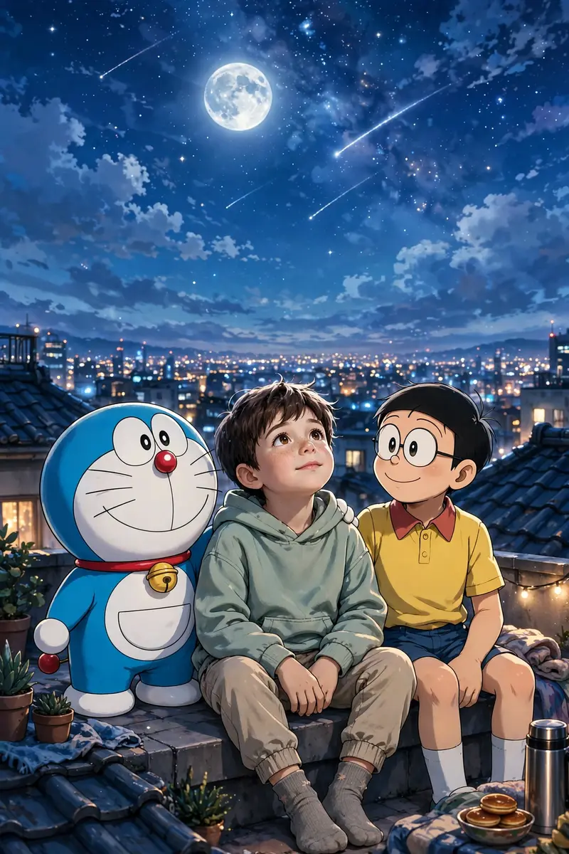 Photo with Motu Patlu, Doraemon