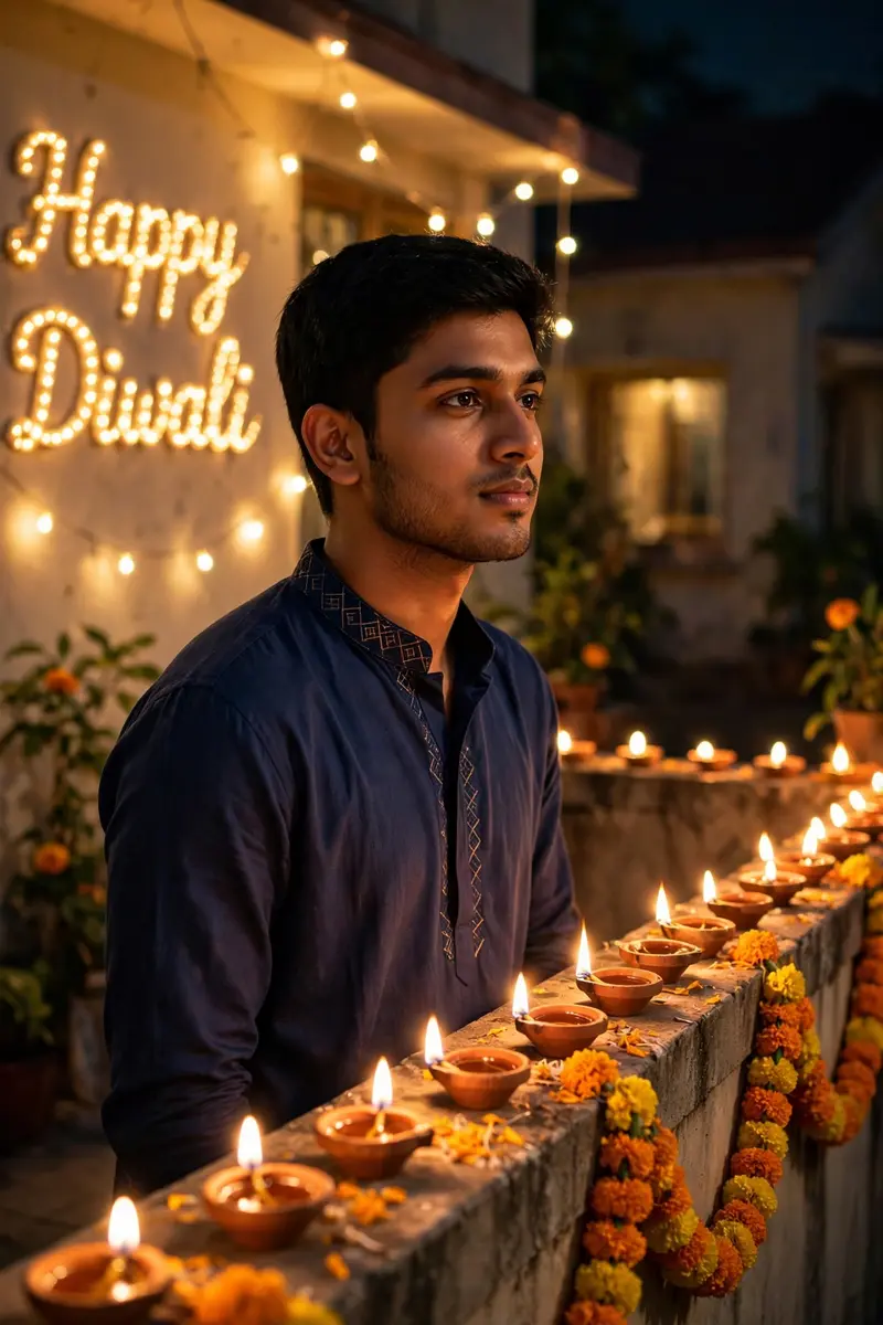 Diwali Terrace with Diyas