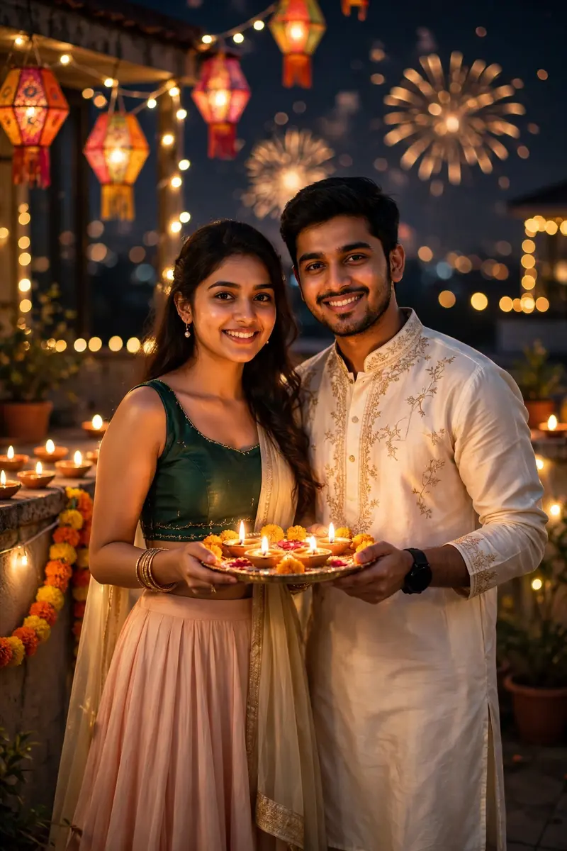 Diwali Rooftop Couple Portrait