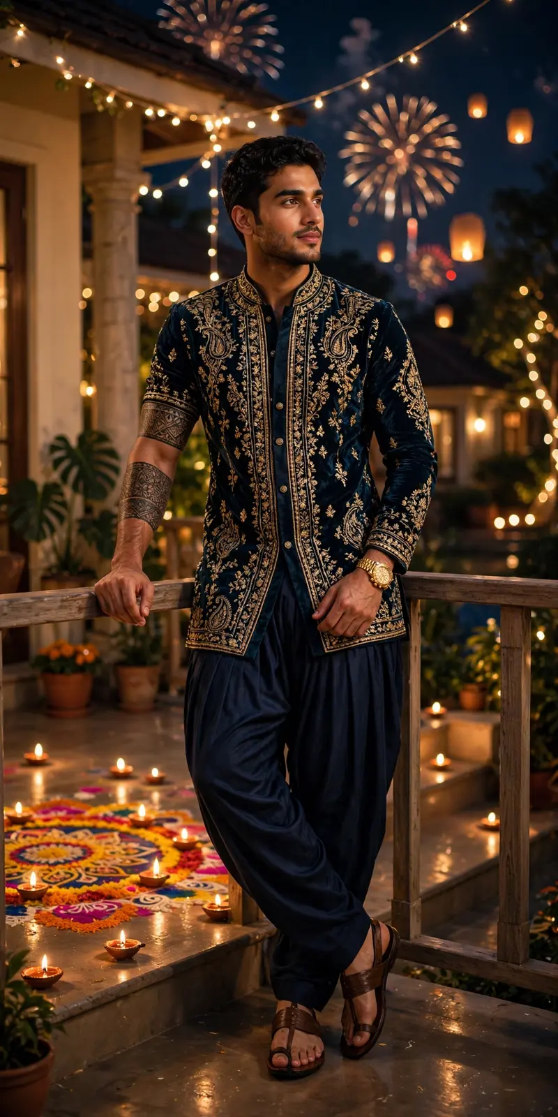Diwali Terrace Kurta Portrait