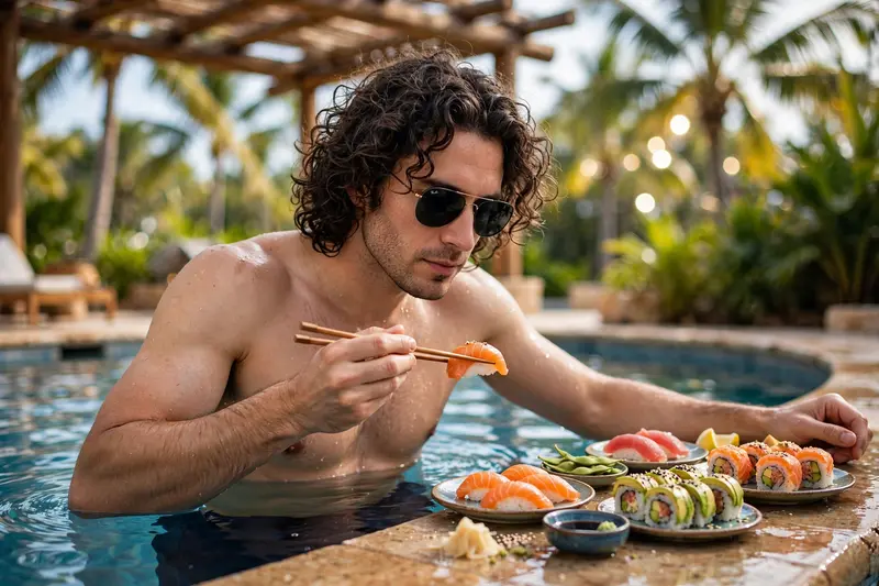 Shirtless Man in Swimming Pool
