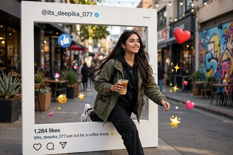 Streetwear Girl Stepping Out of Instagram Frame
