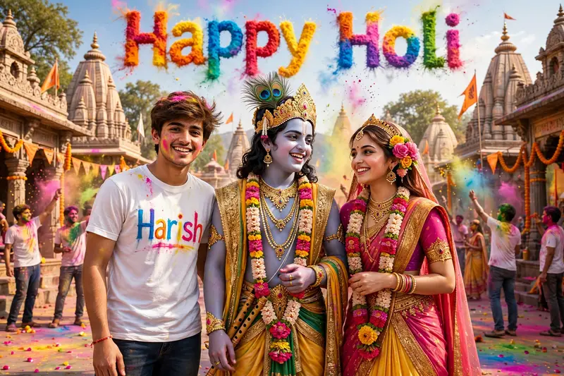 Holi with Krishna and Radha