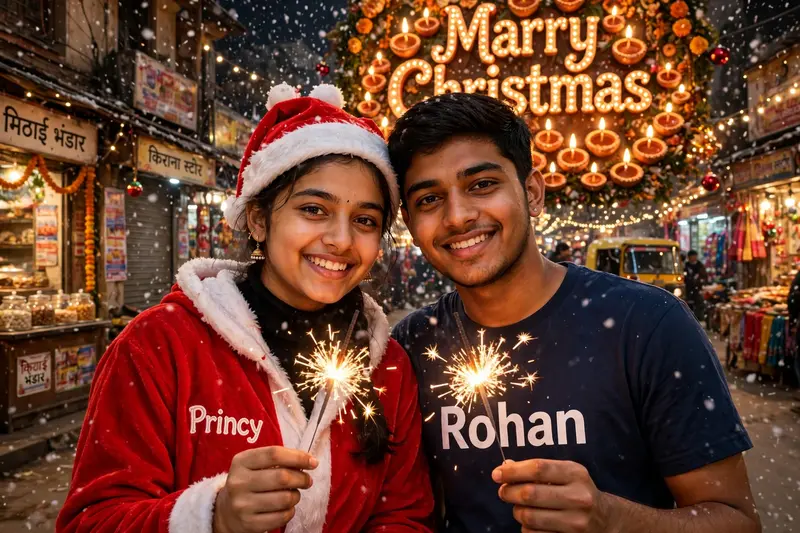 Portrait of an 18-Year-Old Indian Couple Celebrating...